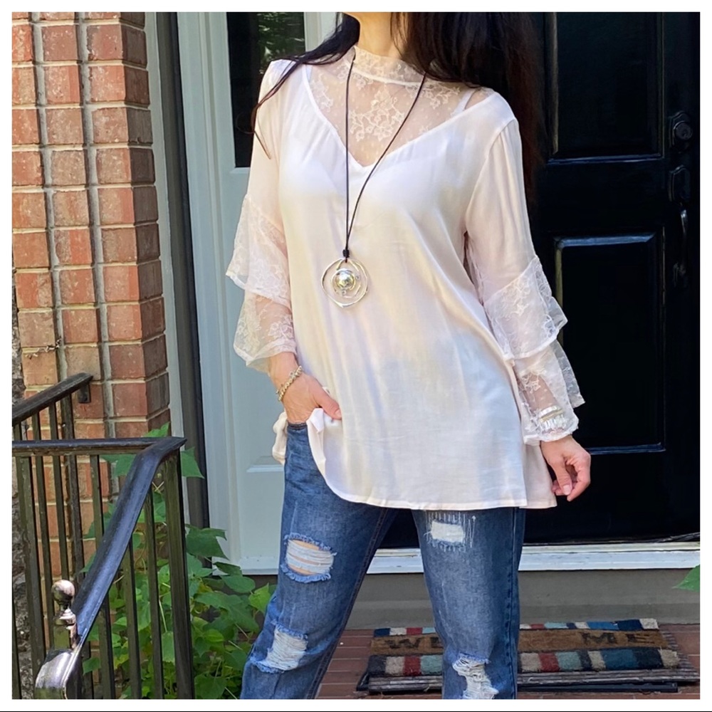 BOHO GYPSY CHIC LACE DETAIL BELL TOP - Picture 7 of 13